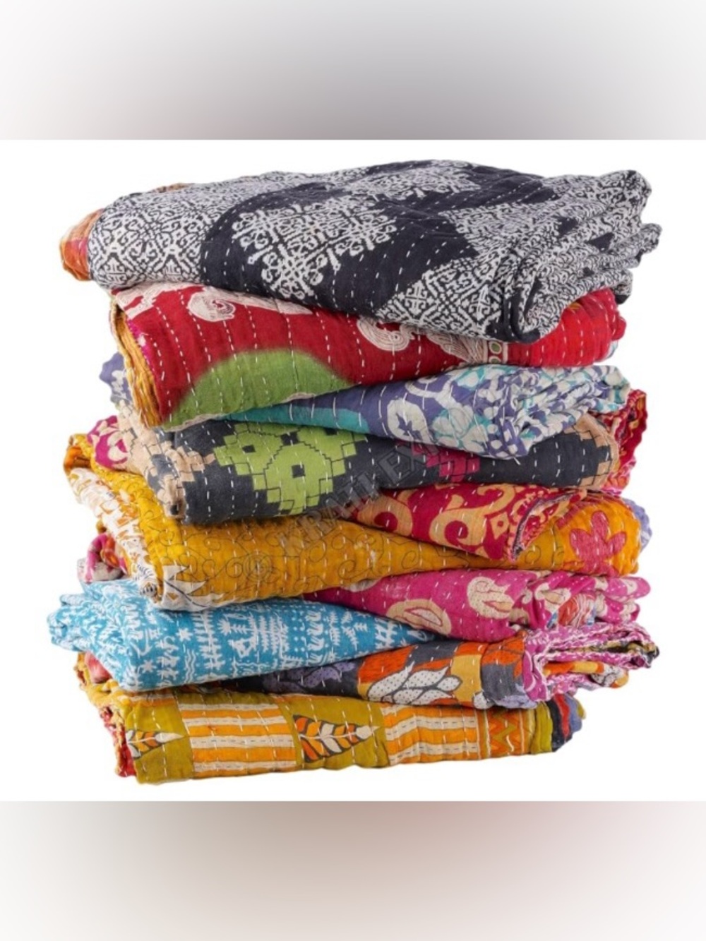 Handmade Vintage Vibrant Cotton Kantha Quilts